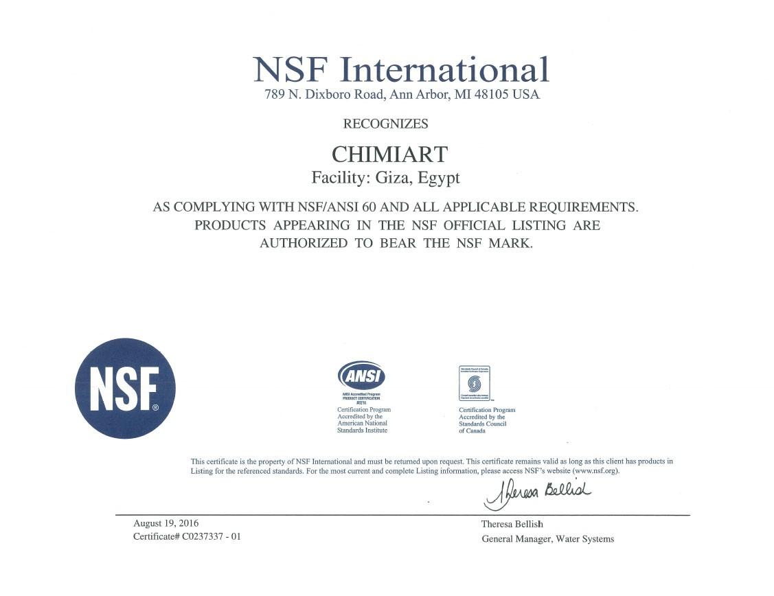 chimiart NSF certificate image 
